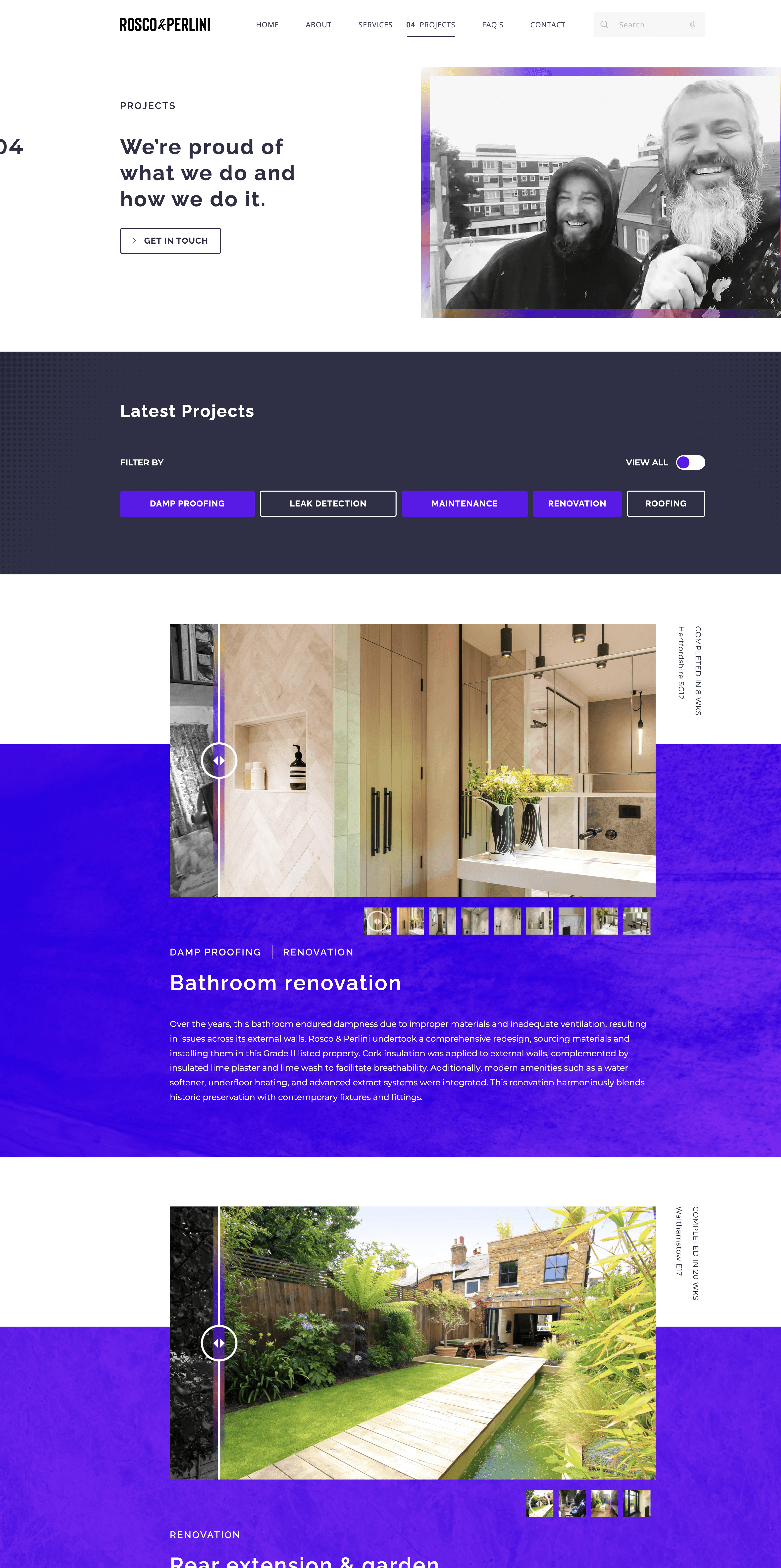 desktop screenshot showing inner page of recent website built for roscoandperlini.co.uk