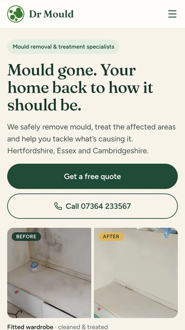 Dr Mould homepage on a phone